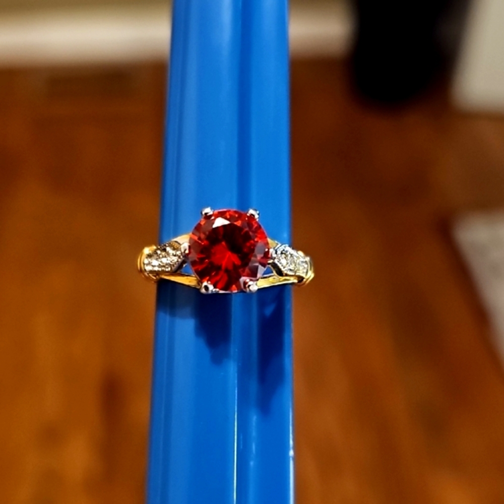 Elegant Gold Ring with Striking Red Fire Stone - Picture 1 of 5